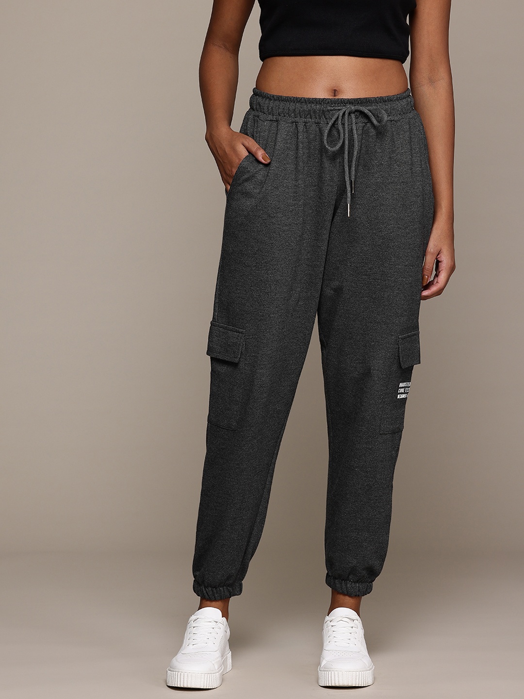 

Roadster Women Original Typography Printed Joggers, Charcoal