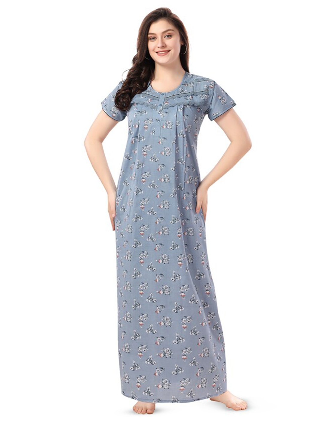 

Soulemo Floral Printed Maxi Pure Cotton Nightdress, Grey