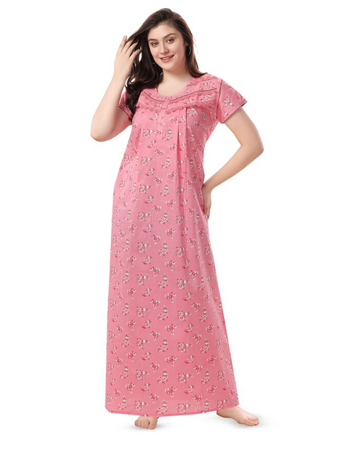 

Soulemo Floral Printed Maxi Pure Cotton Nightdress, Pink