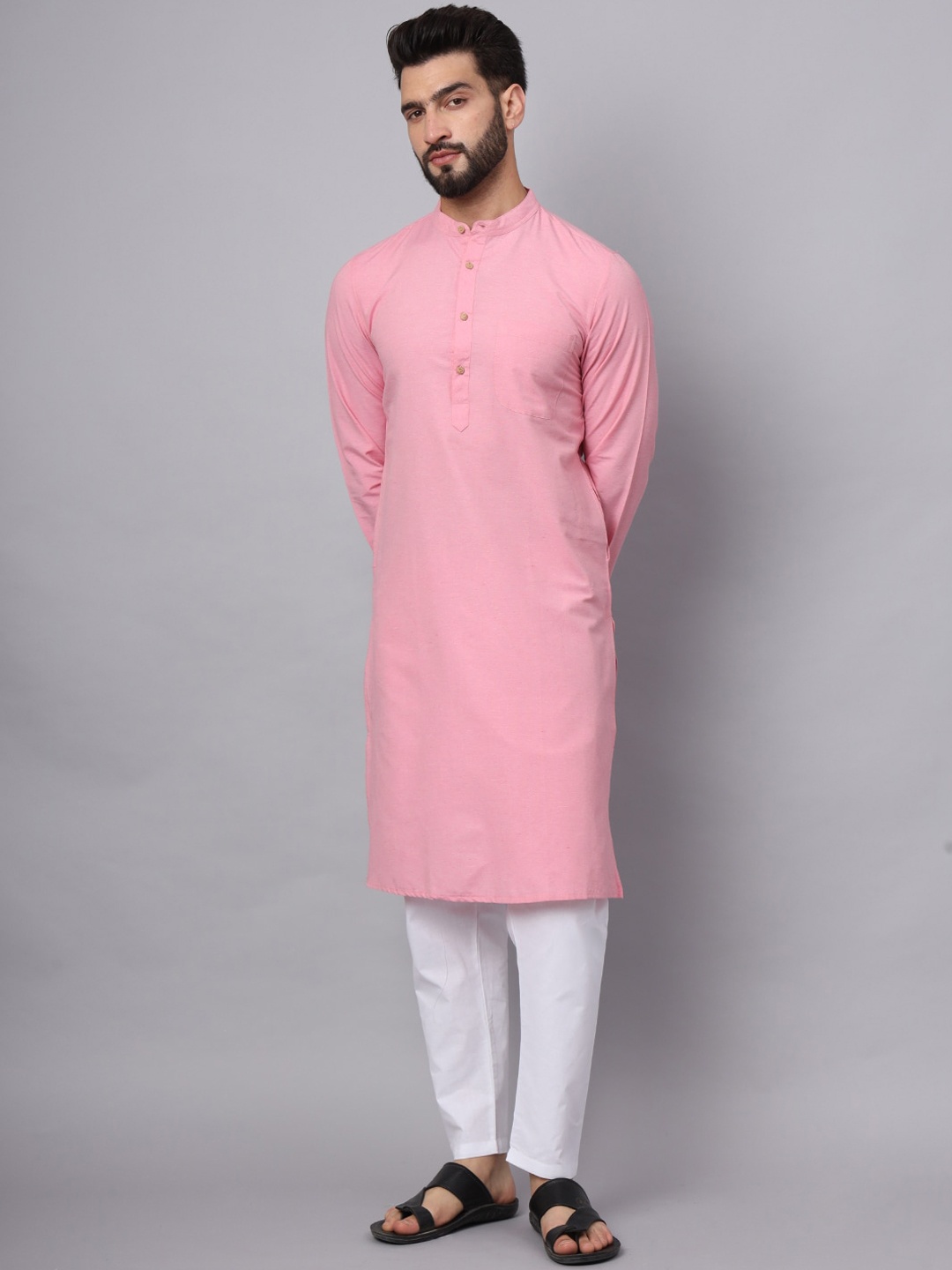 

Latest Chikan Garments Mandarin Collar Cotton Straight Kurta, Pink