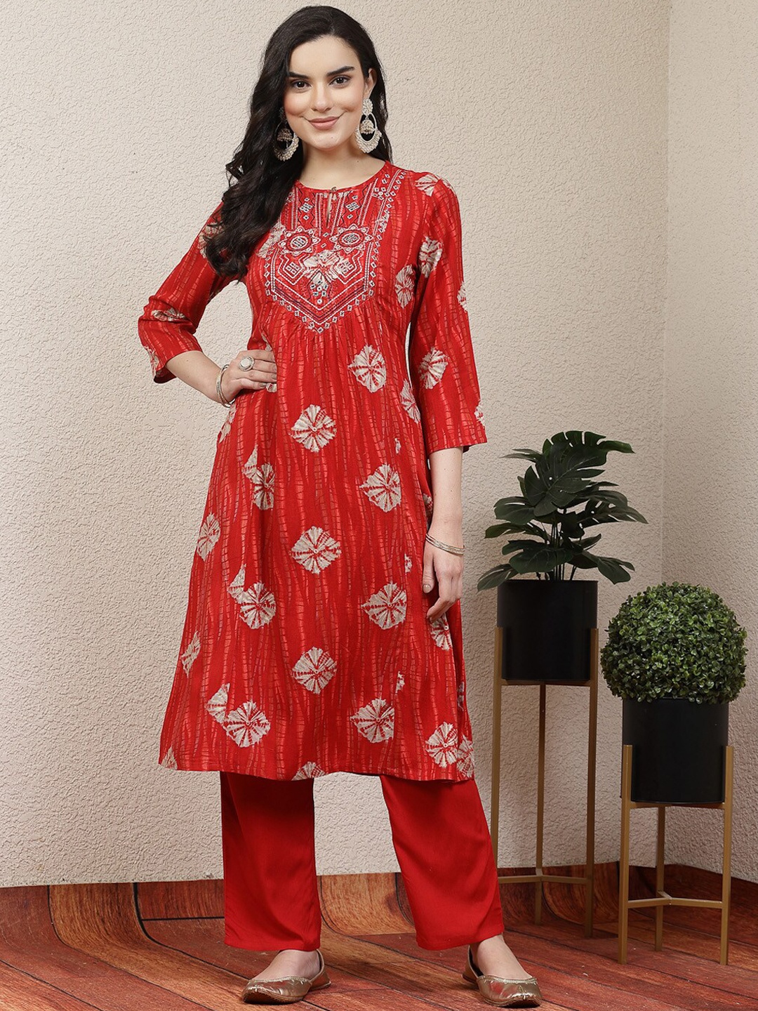

Nayam By Lakshita Printed Regular Kurta with Palazzos, Red