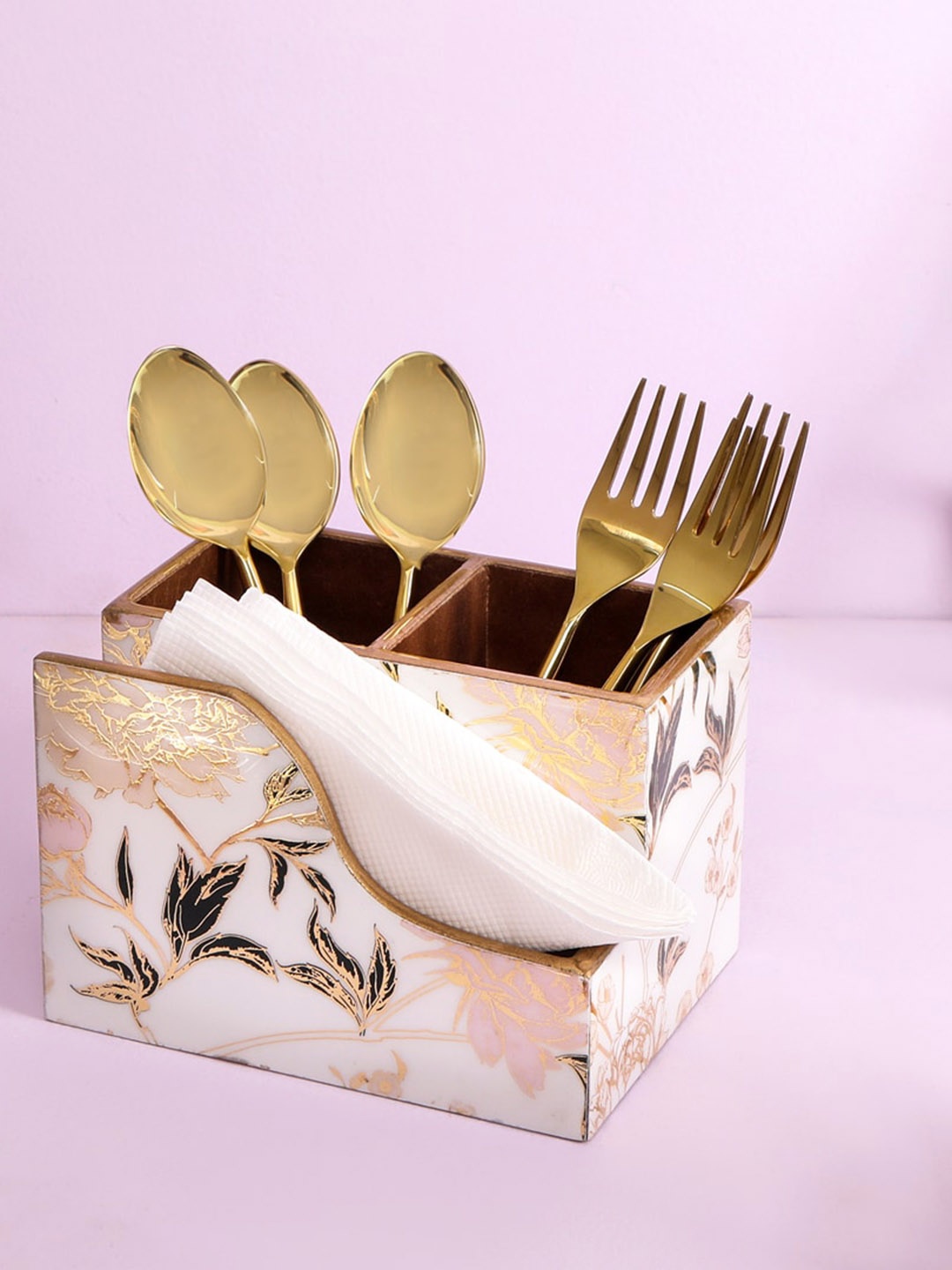 

THE HOME CO. White Printed Wooden Tissue Holders