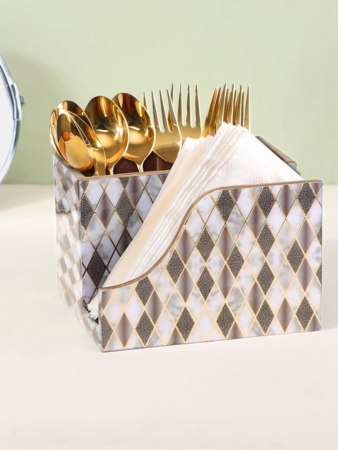 

THE HOME CO. Brown & Yellow Printed Cutlery Tissue Holder