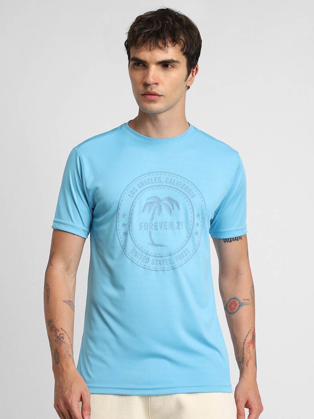 FOREVER 21 Typography Printed T-shirt, Blue