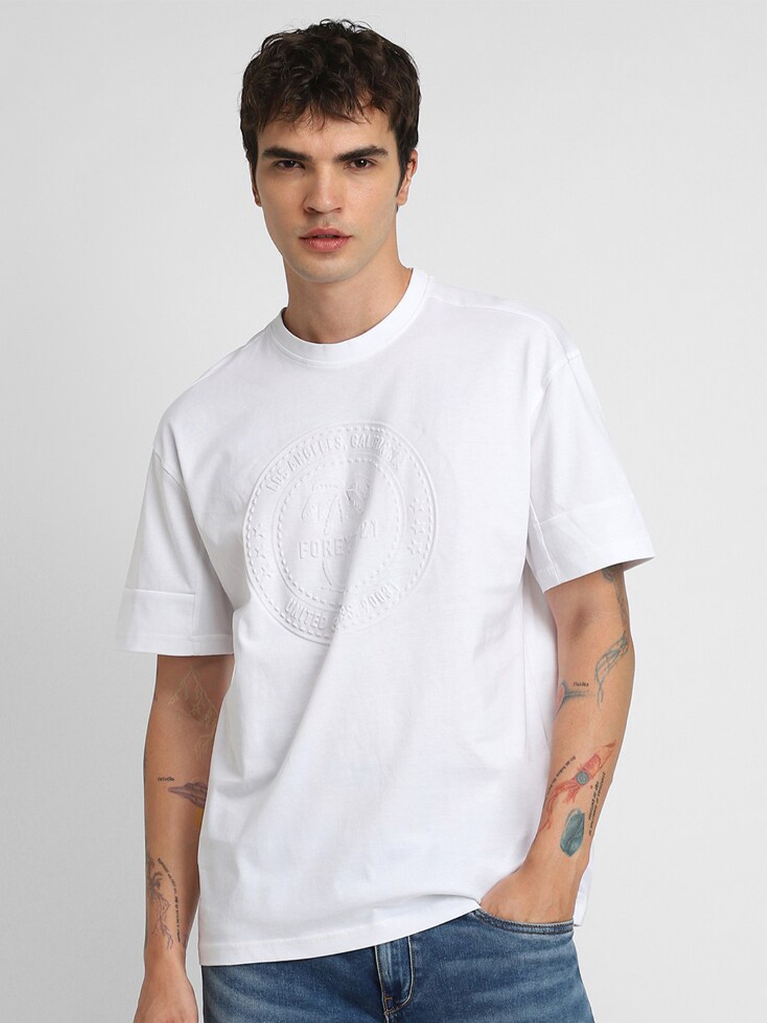 

FOREVER 21 Graphic Printed Pure Cotton T-shirt, White