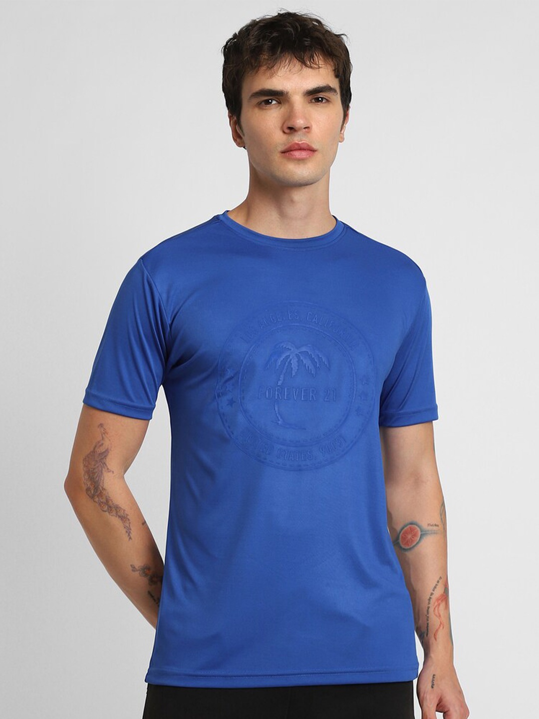 FOREVER 21 Graphic Printed Pure Cotton T-shirt, Blue
