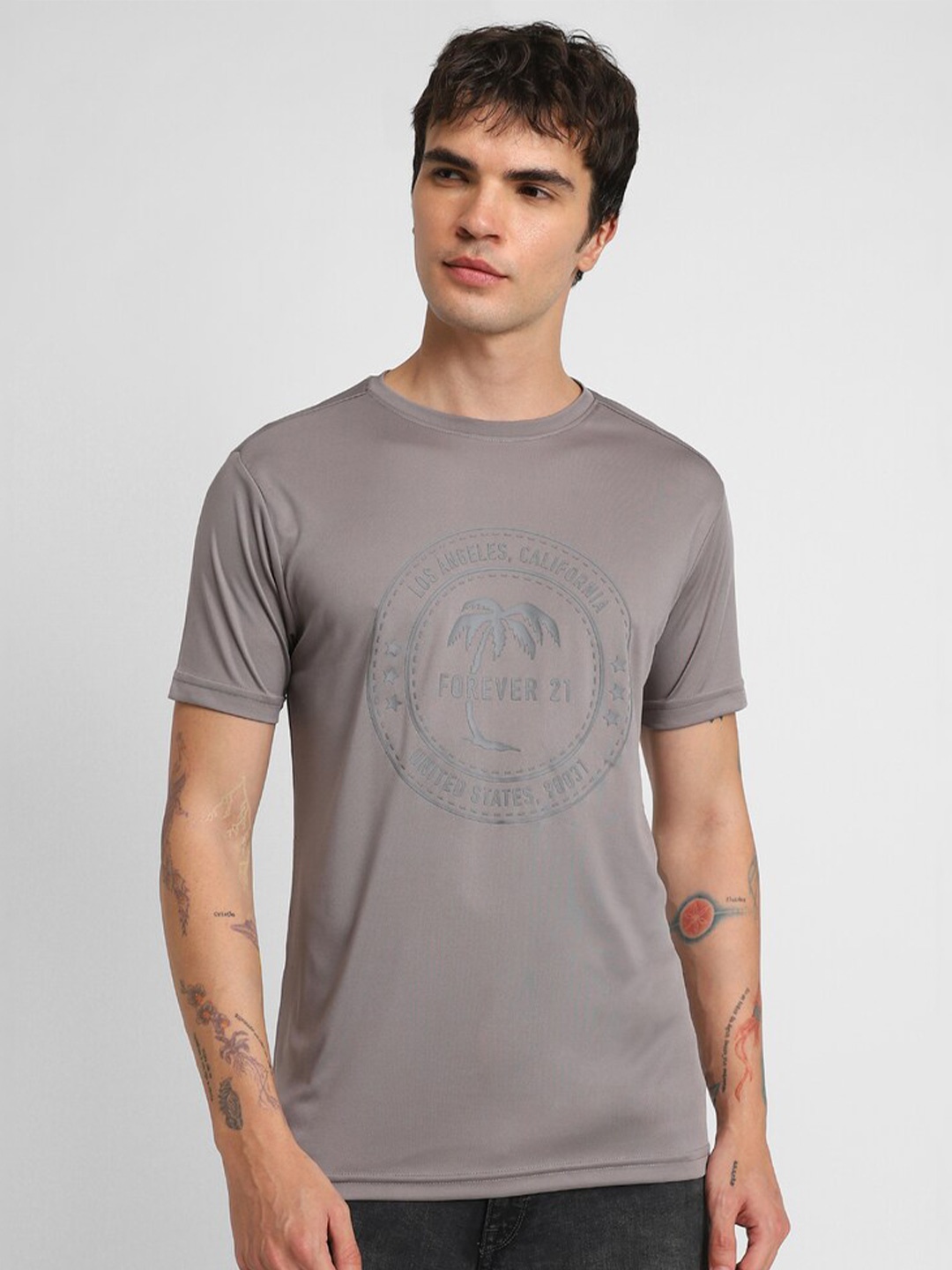 

FOREVER 21 Typography Printed Short Sleeves T-shirt, Grey