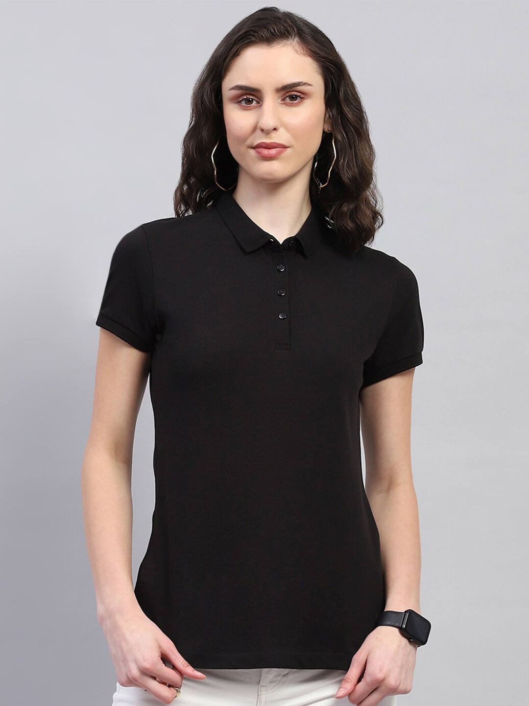 

Monte Carlo Women Polo Collar T-shirt, Black