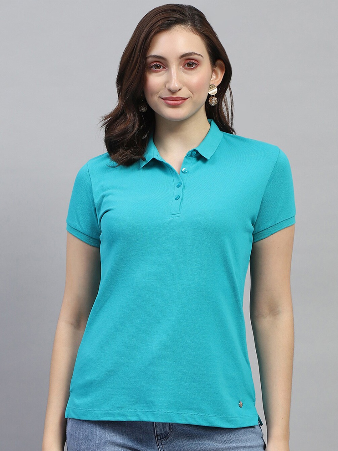 

Monte Carlo Women Polo Collar Indigo T-shirt, Turquoise blue