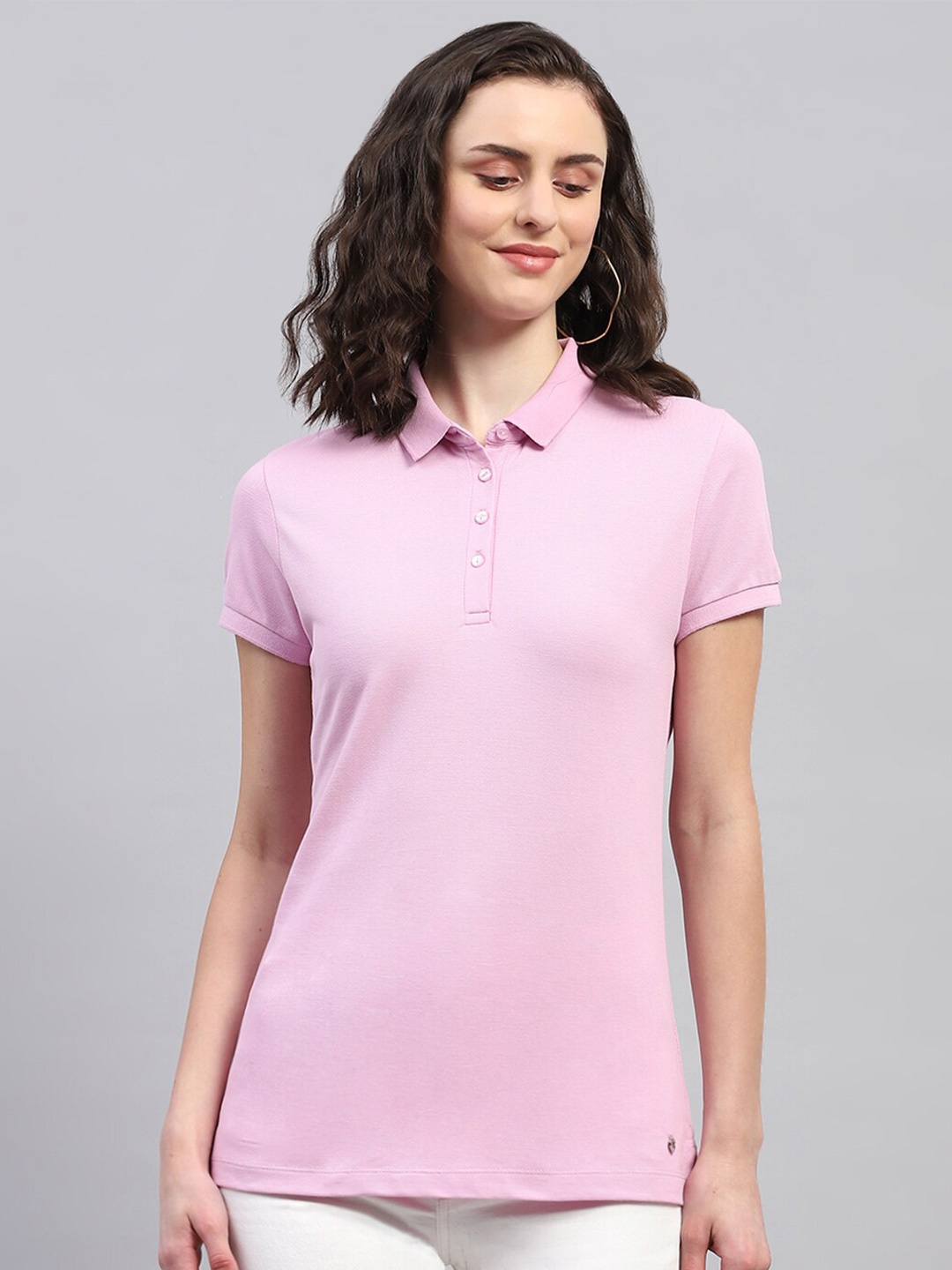

Monte Carlo Women Polo Collar Pockets T-shirt, Pink