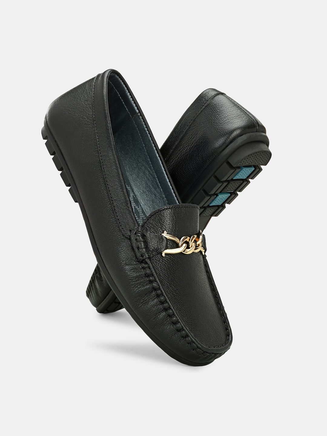 

Egoss Women Buckle Detailed Lightweight Leather Loafers, Black