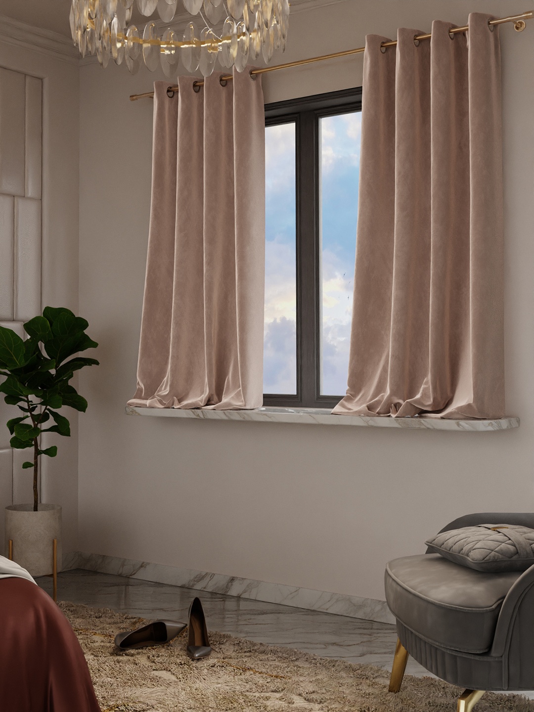 

Stao Paris Date Night Satin Velvet Parisian Blush Window Curtain, Brown