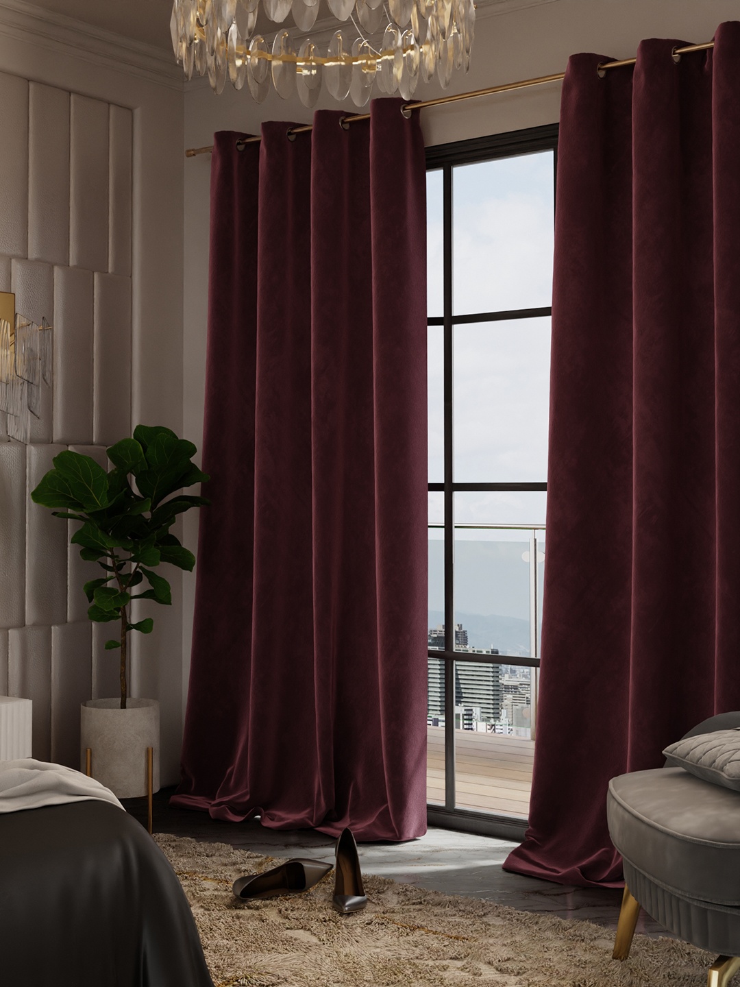 

Stao Paris Date Night Satin Velvet Vintage Long Door Curtain, Burgundy