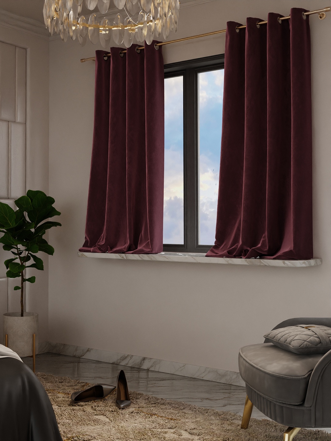 

Stao Paris Date Night Satin Velvet Vintage Rose Window Curtain, Burgundy