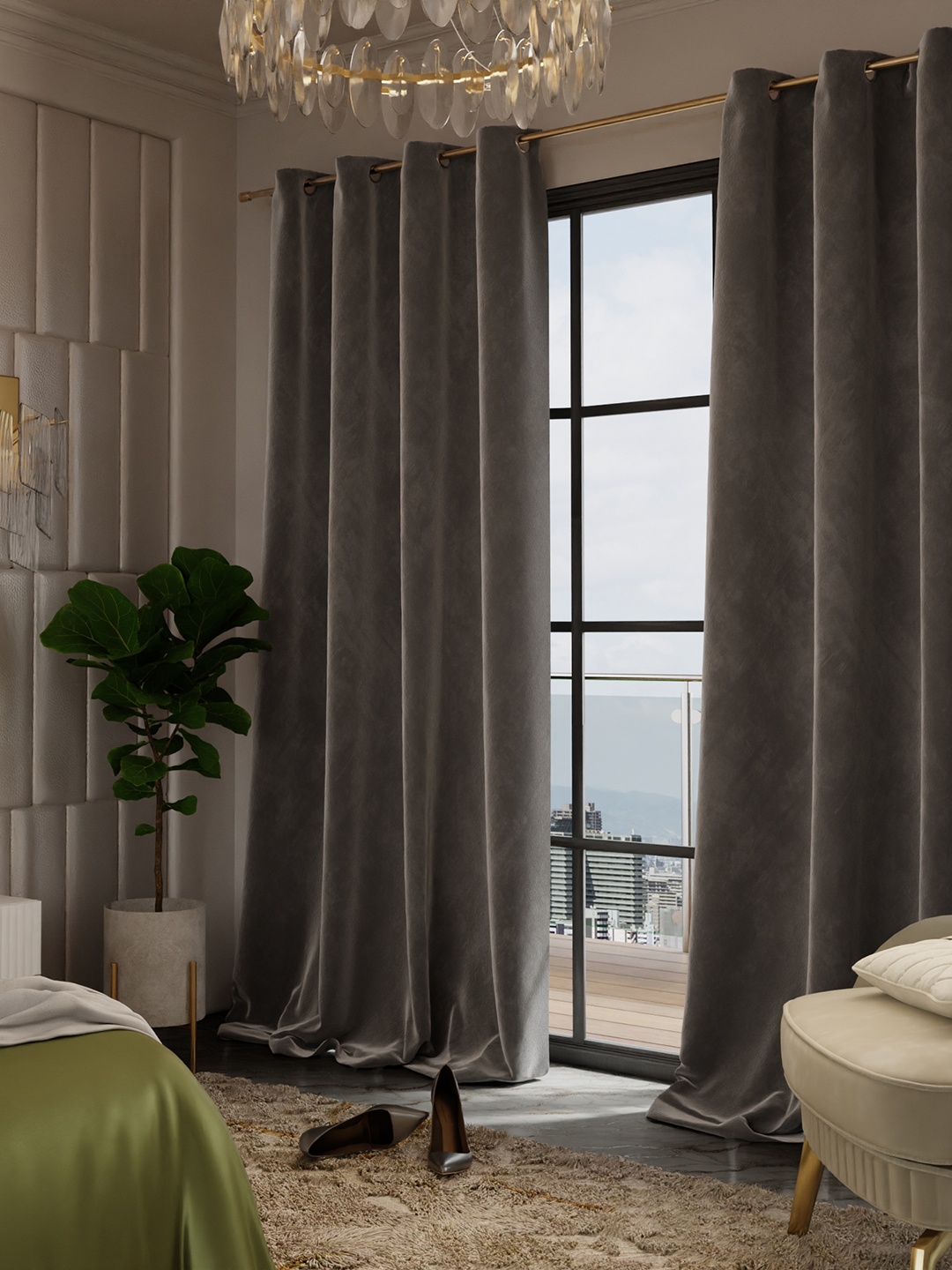 

Stoa Paris Date Night Satin Velvet Midnight Muse Long Door Curtain, Black