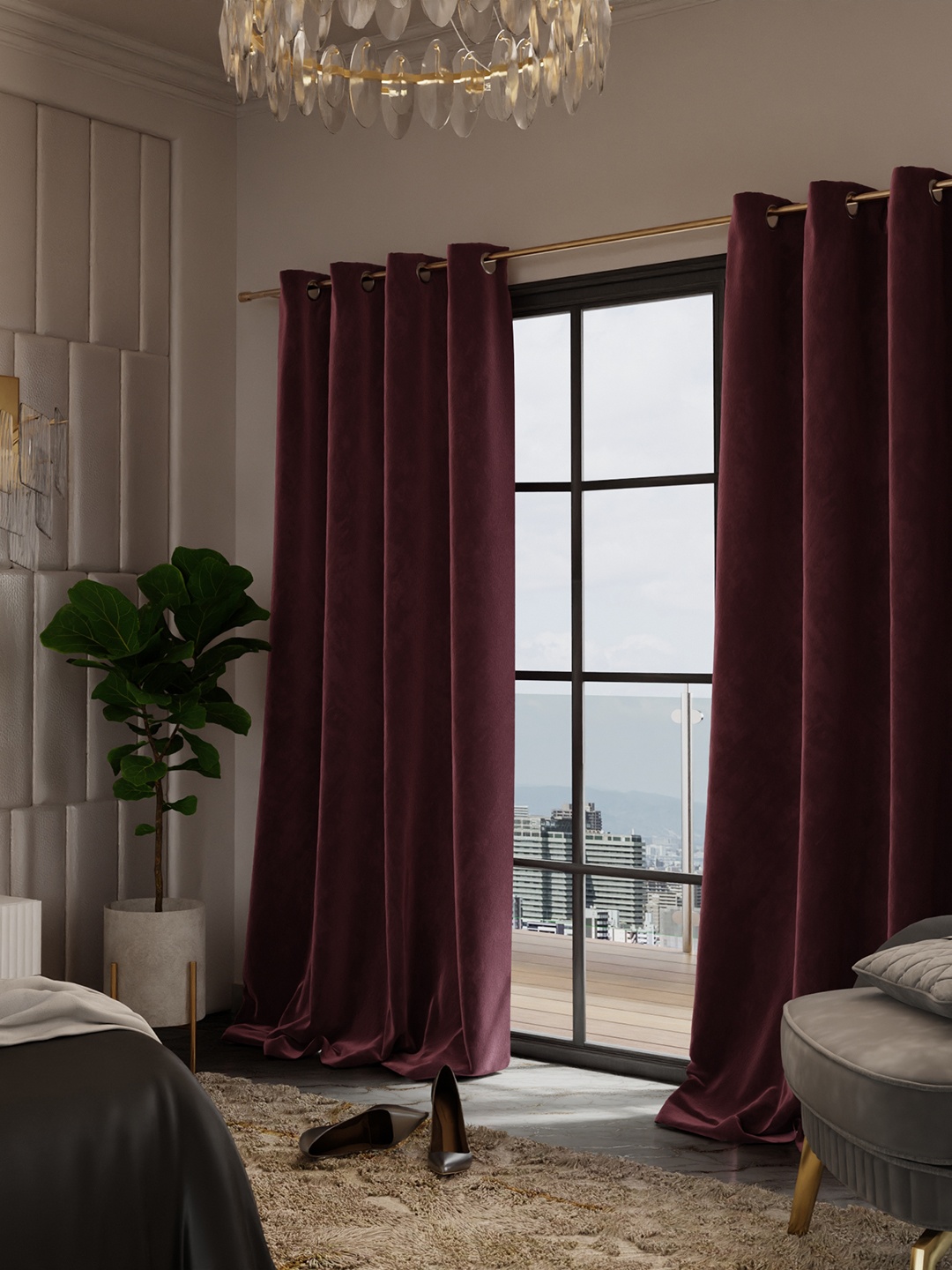 

Stao Paris Date Night Satin Velvet Vintage Rose Door Curtain, Burgundy