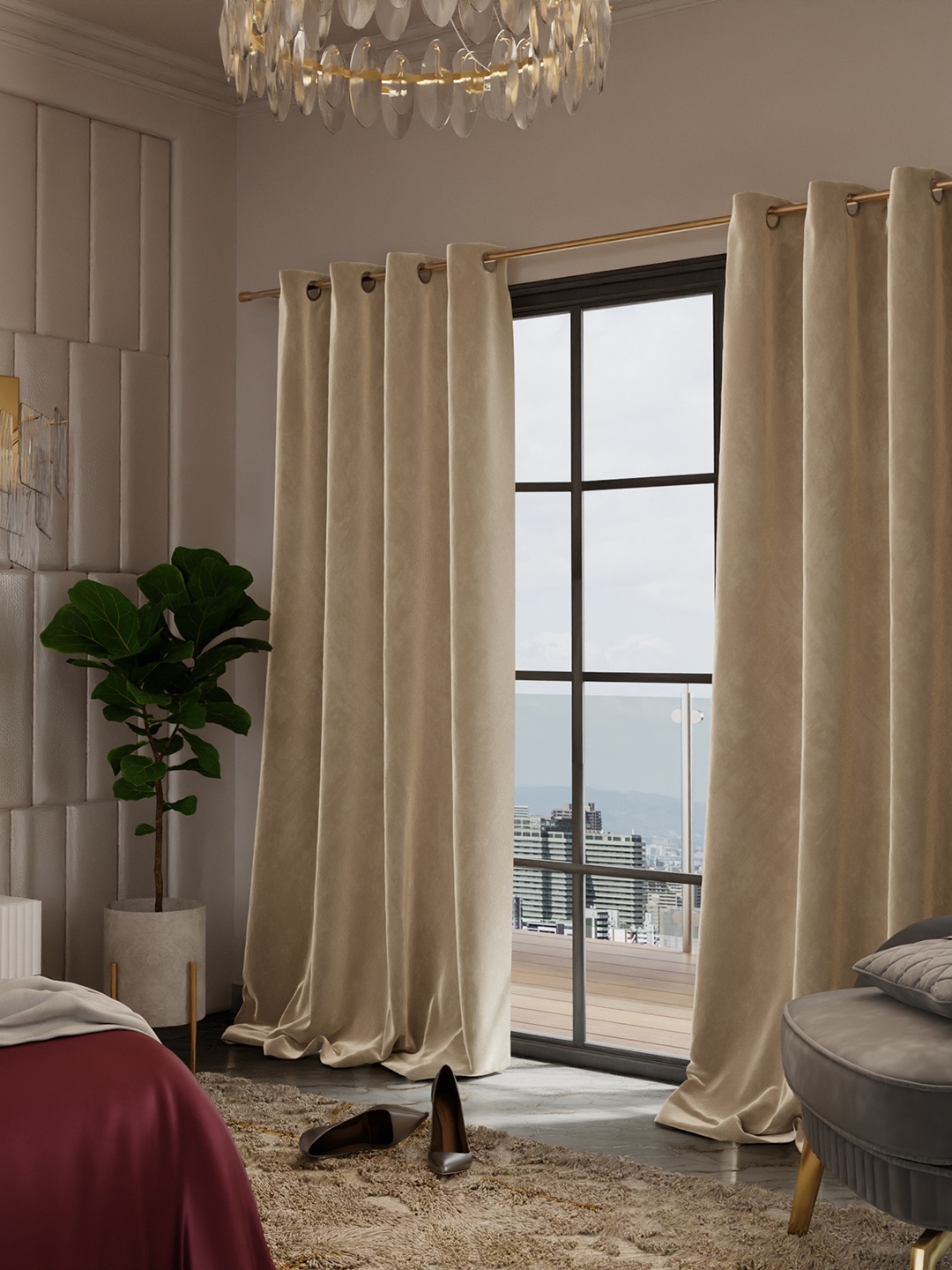 

Stoa Paris Date Night Satin Velvet Ivory Elegance Door Curtain, Beige