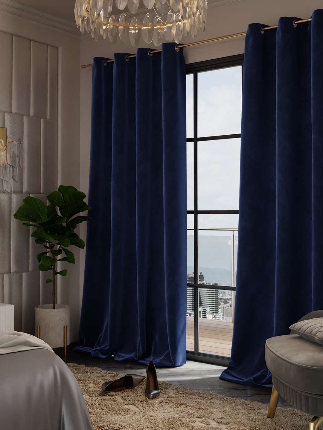 

Stao Paris Date Night Satin Velvet Blue Enigma Long Door Curtain