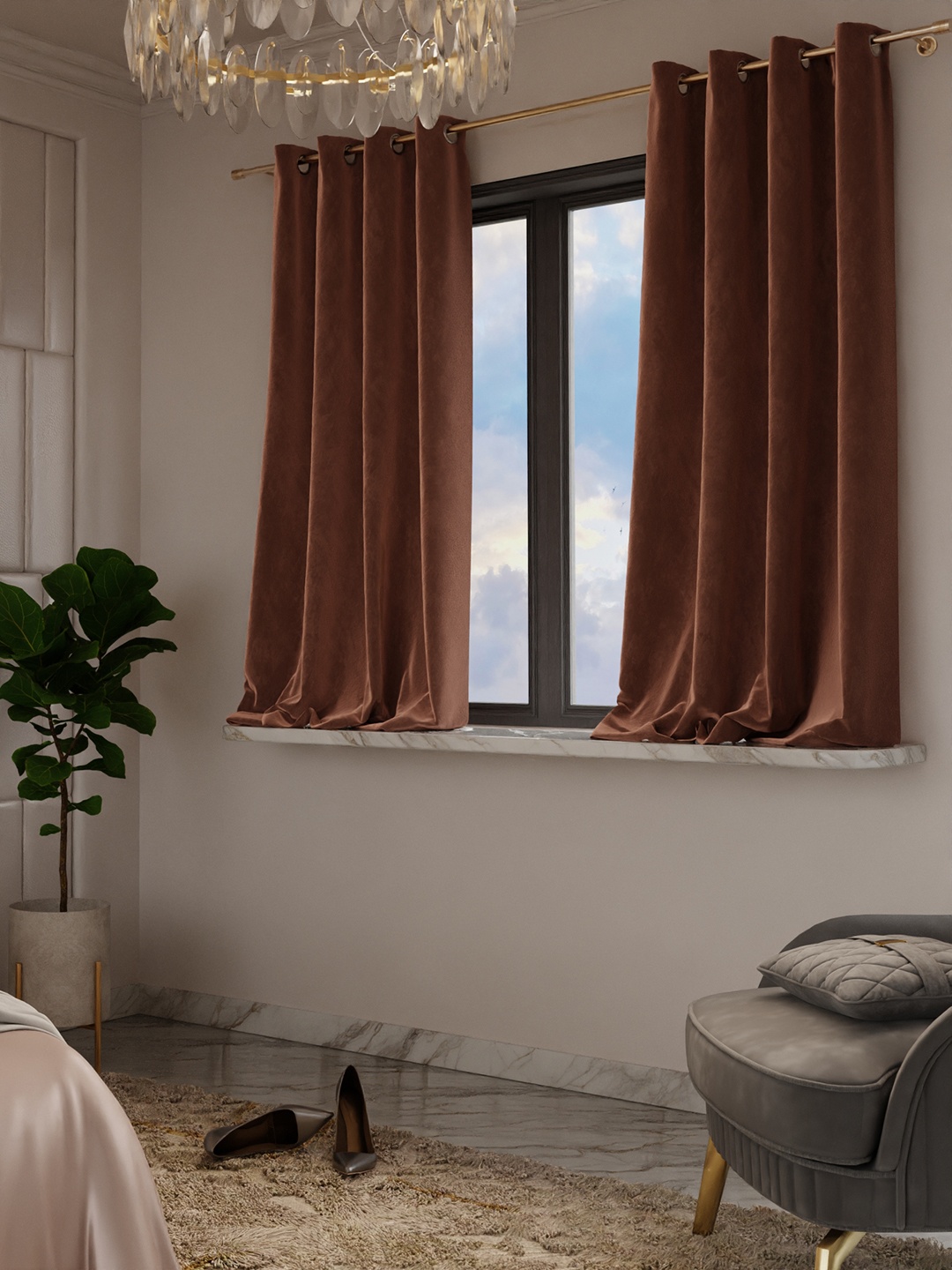 

Stao Paris Date Night Satin Velvet Caramel Caress Window Curtain, Camel brown