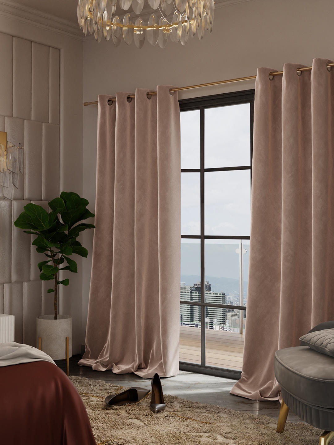 

Stao Paris Date Night Satin Velvet Parisian Blush Door Curtain, Brown