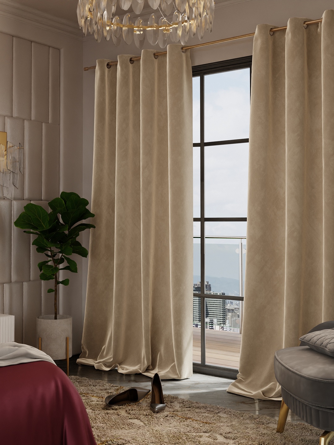 

Stoa Paris Date Night Satin Velvet Ivory Elegance Long Door Curtain, Beige
