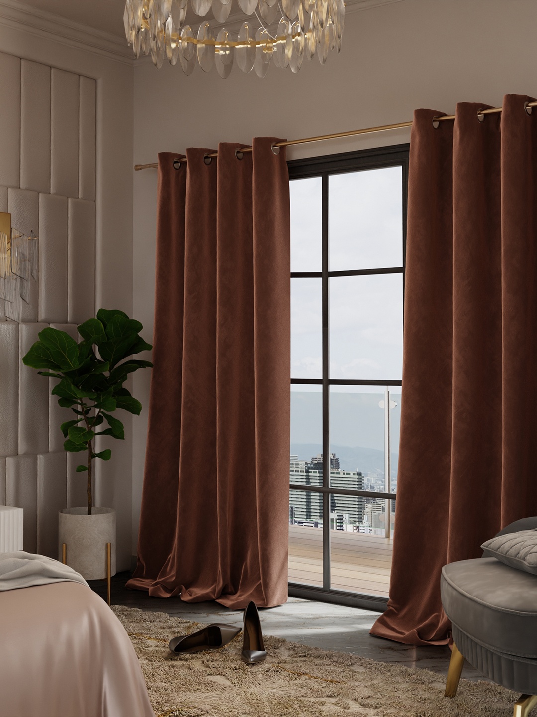 

Stao Paris Date Night Satin Velvet Caramel Caress Door Curtain, Camel brown