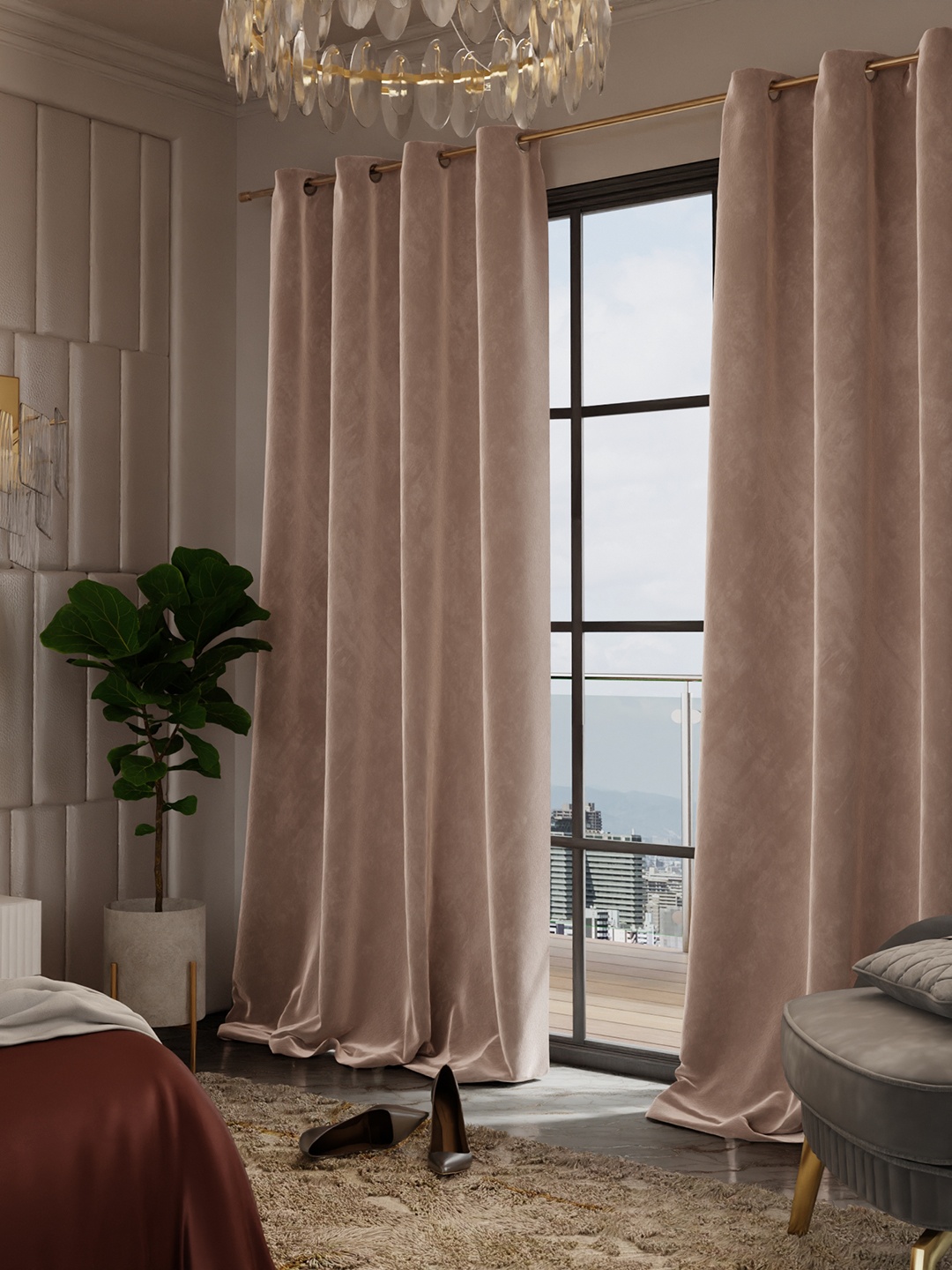 

Stao Paris Date Night Satin Velvet Parisian Blush Long Door Curtain, Brown