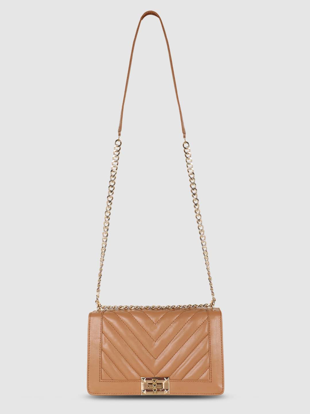 

Poppy Preach Textured Structured Sling Bag, Beige