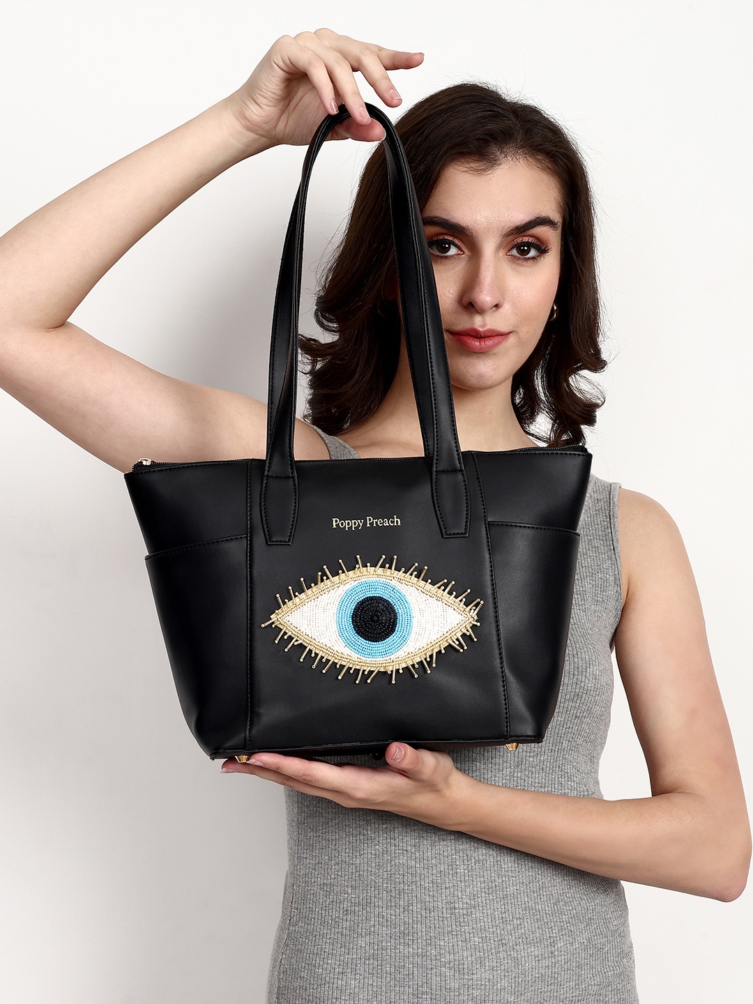 

Poppy Preach Embellished Structured Shoulder Bag, Black