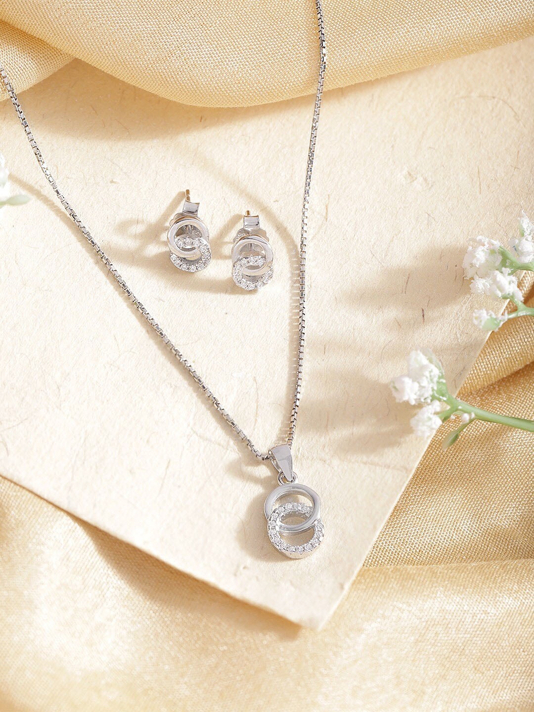 

Zavya 925 Pure Silver Rhodium Plated CZ Studded Jewellery Set