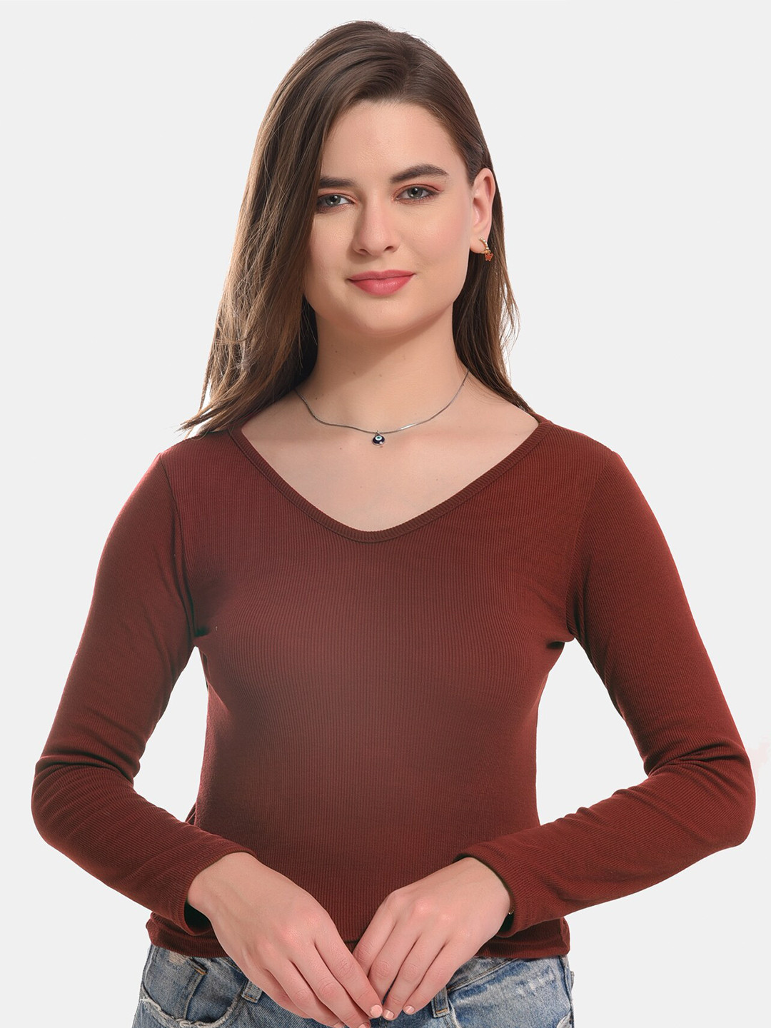 

Boleem V-Neck Cotton Tank Crop Top, Brown