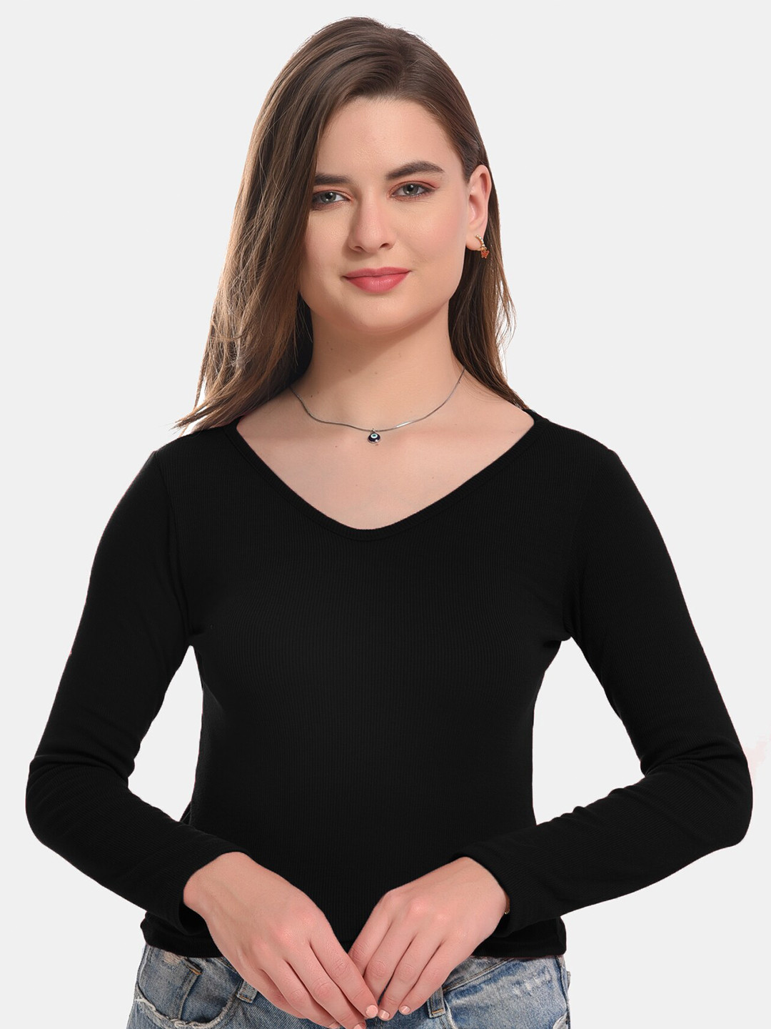 

Boleem V-Neck Cotton Tank Crop Top, Black