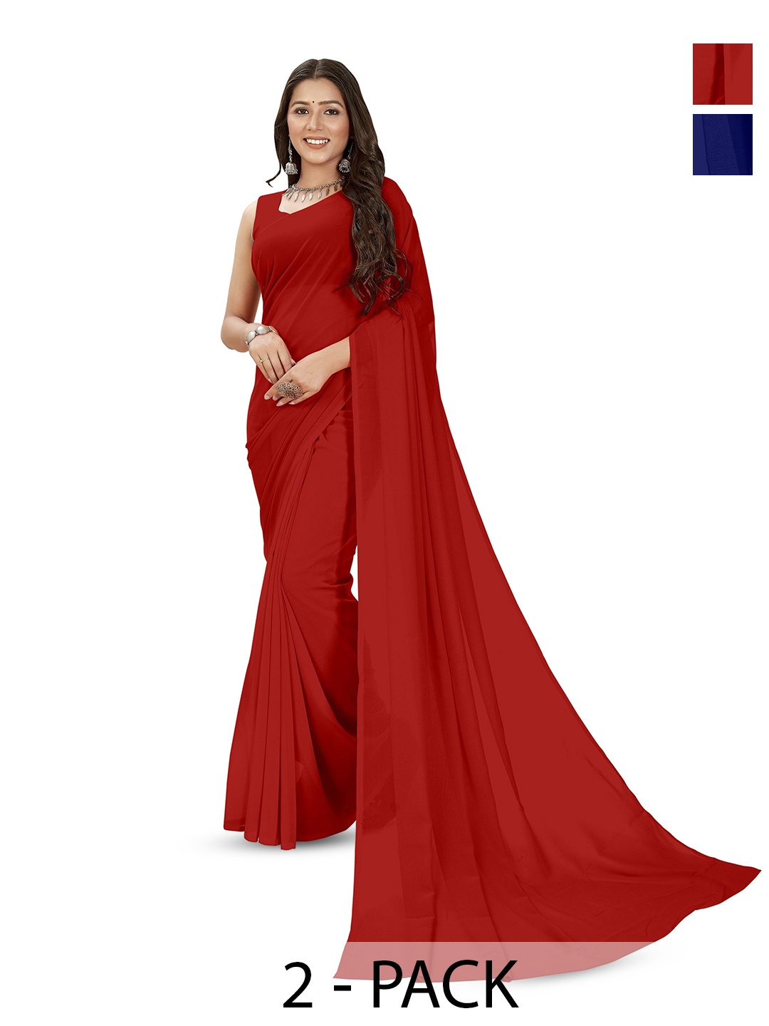 

ANAND SAREES Selection Of 2 Poly Georgette Sarees, Navy blue