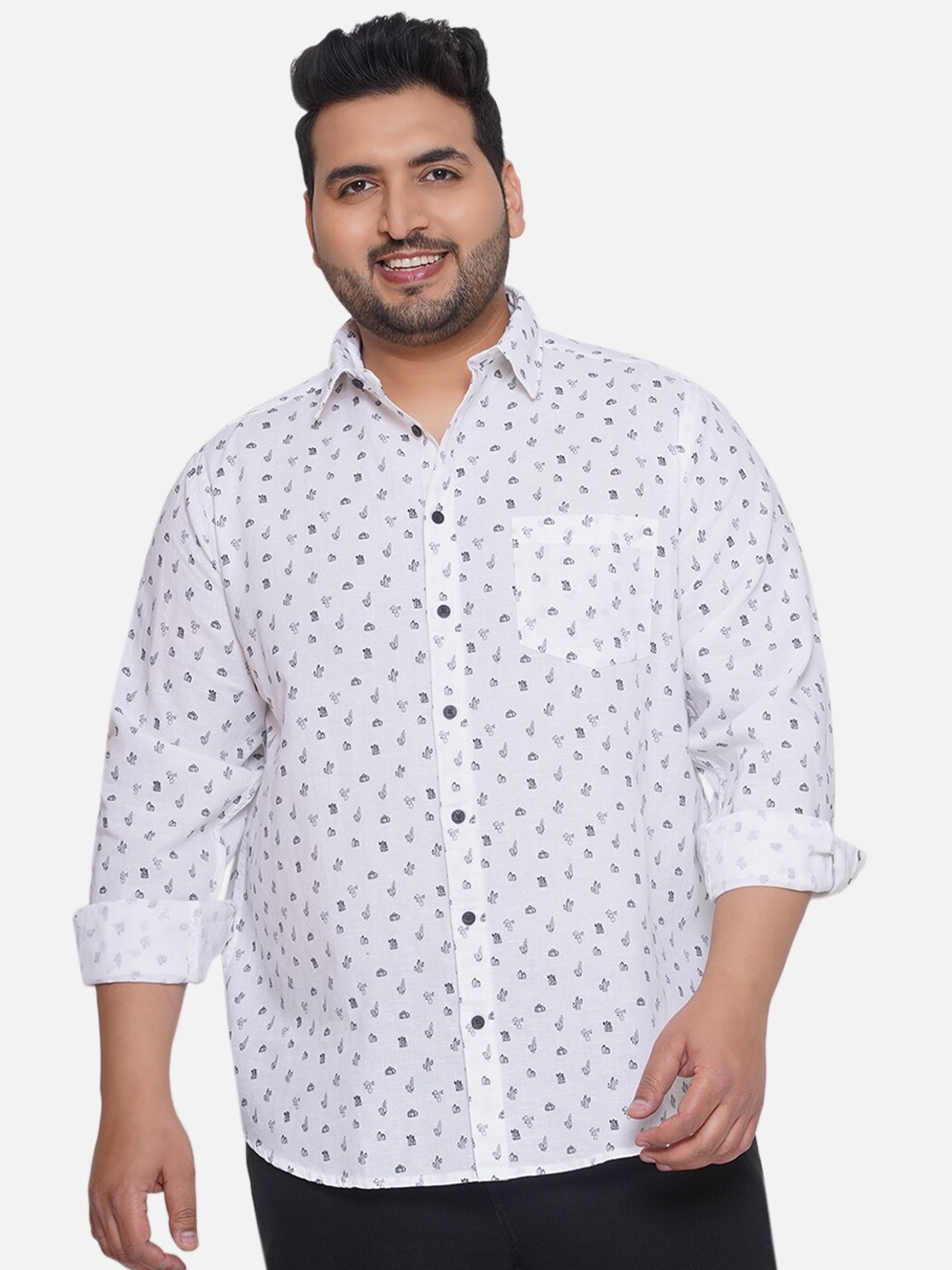 

Santonio Plus Size Classic Fit Conversational Printed Cotton Casual Shirt, White
