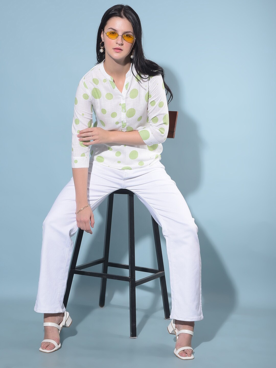 

Crimsoune Club Geometric Printed Cotton Shirt Style Top, Green