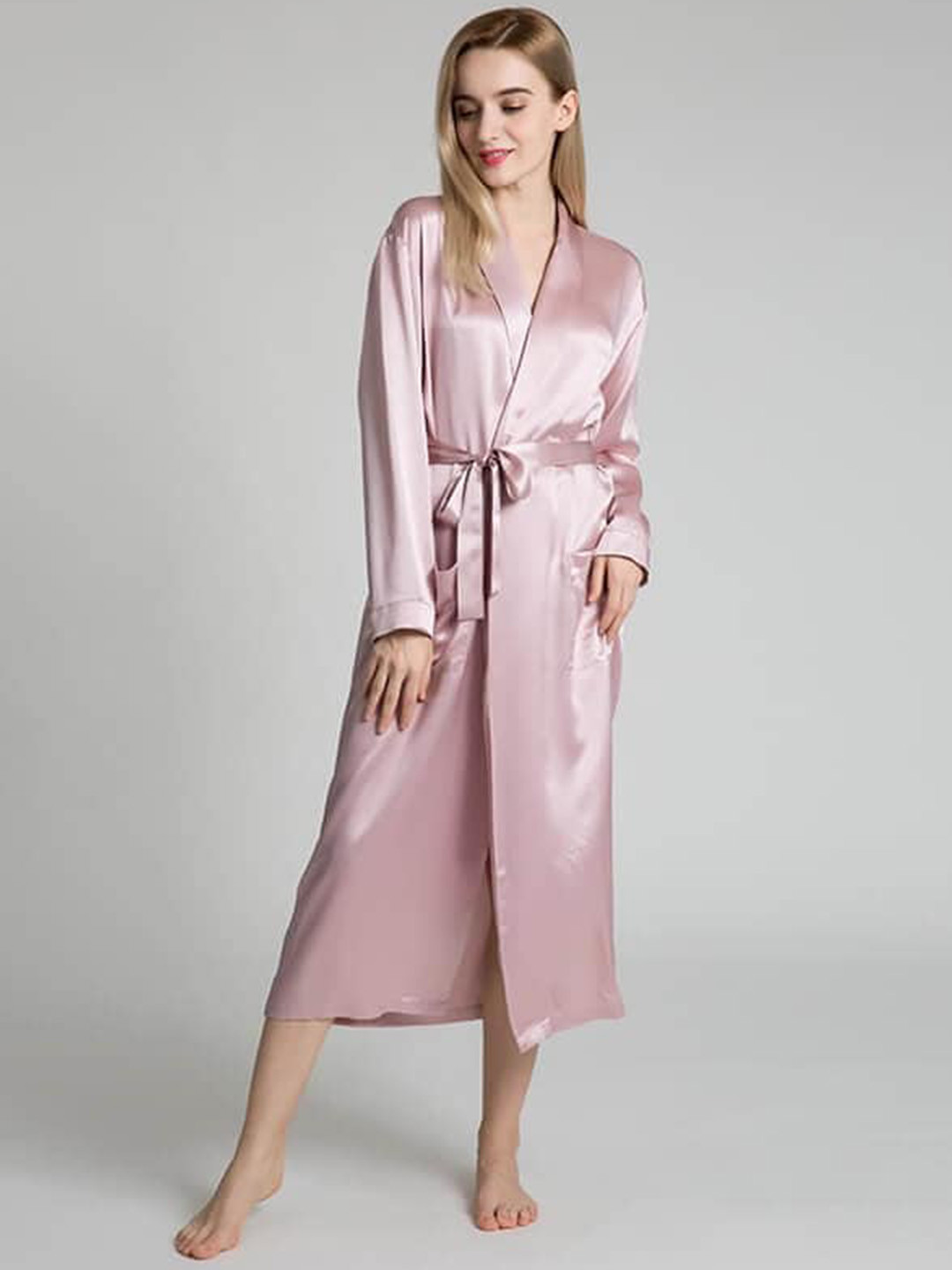 

Bella Babe by SK Shawl Collar Satin Midi Robe, Pink