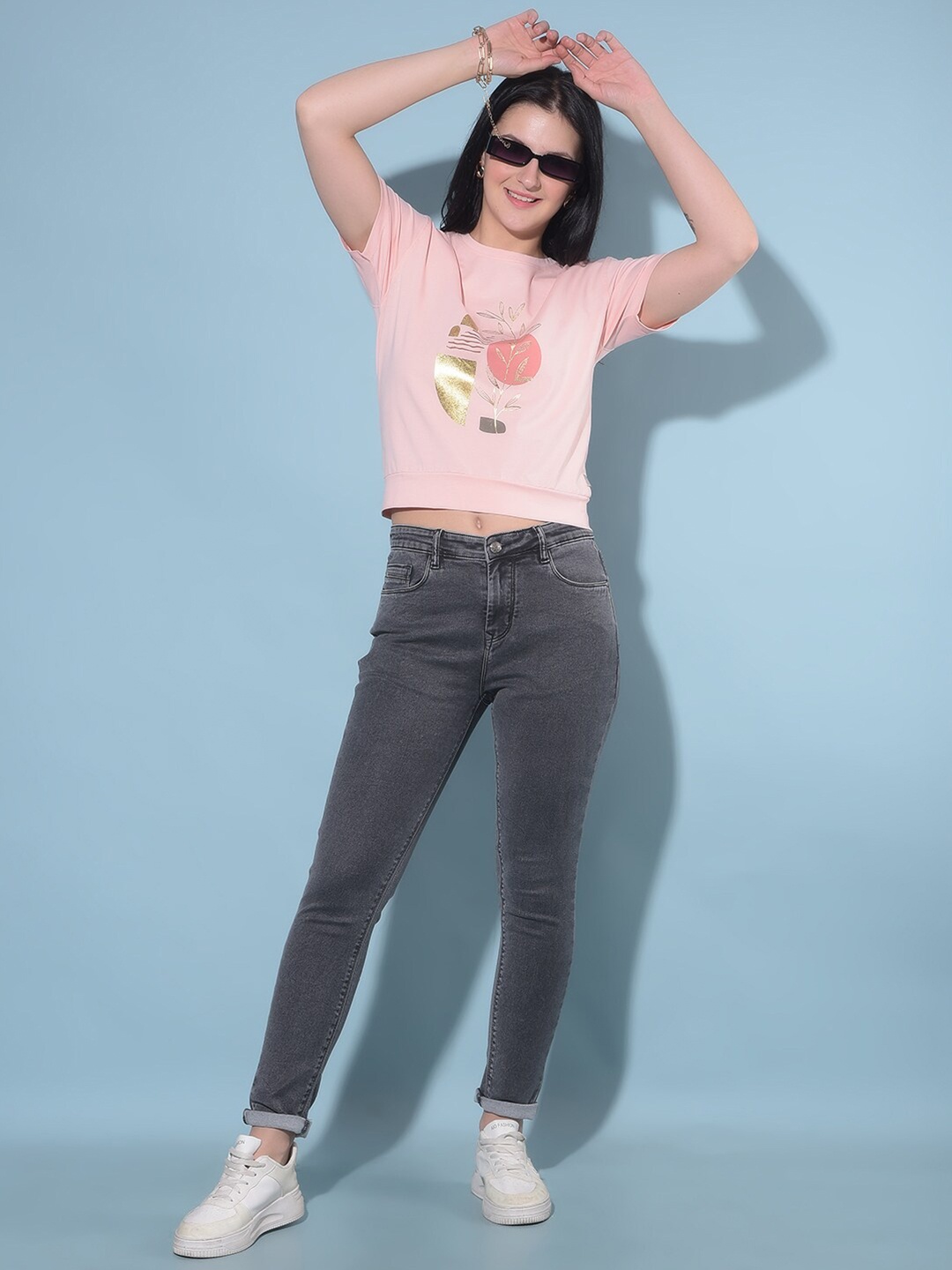 

Crimsoune Club Graphic Printed Round Neck Short Sleeves Slim Fit T-shirt, Peach