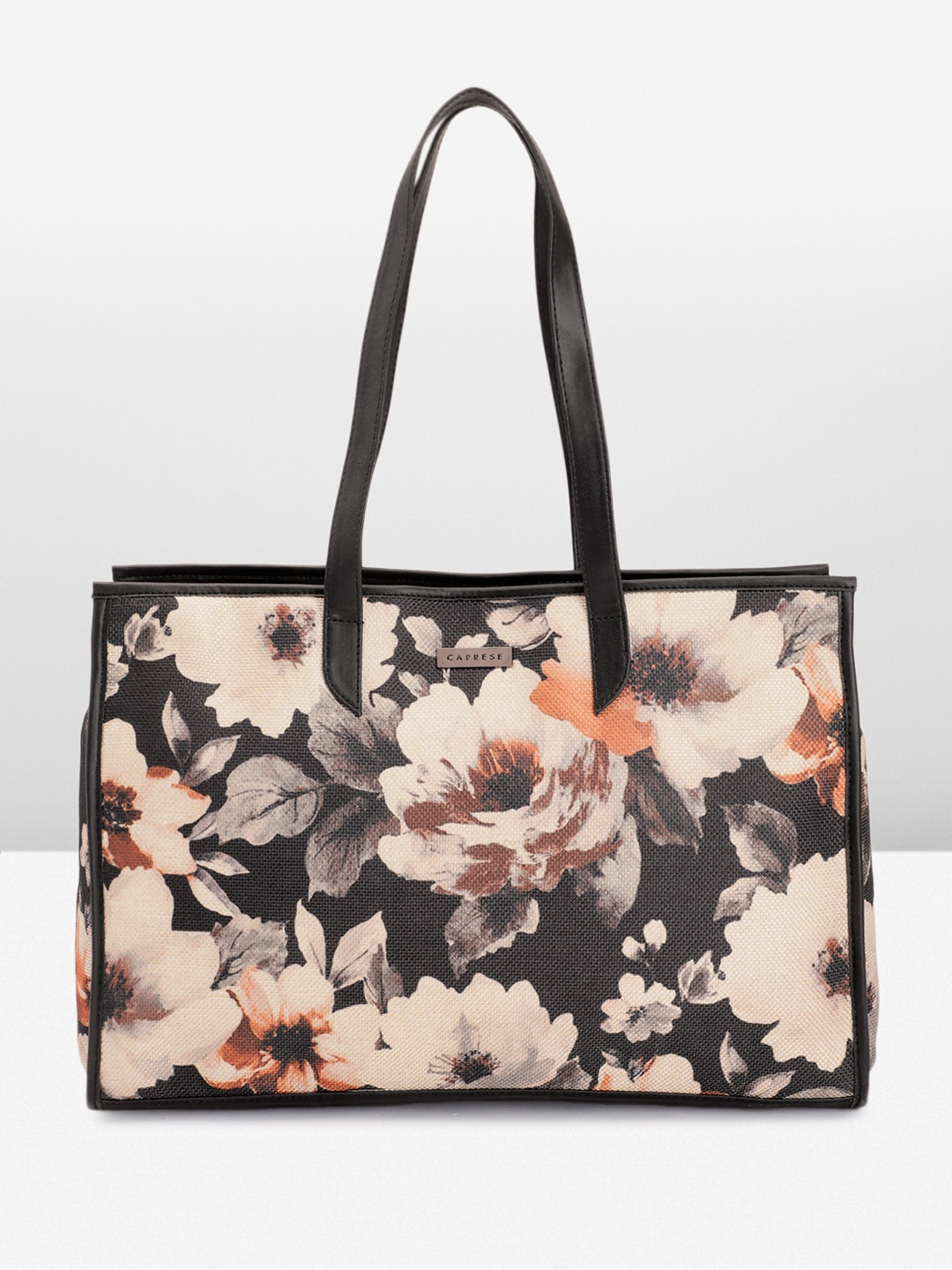 

Caprese Floral Printed Structured Shoulder Bag, Black