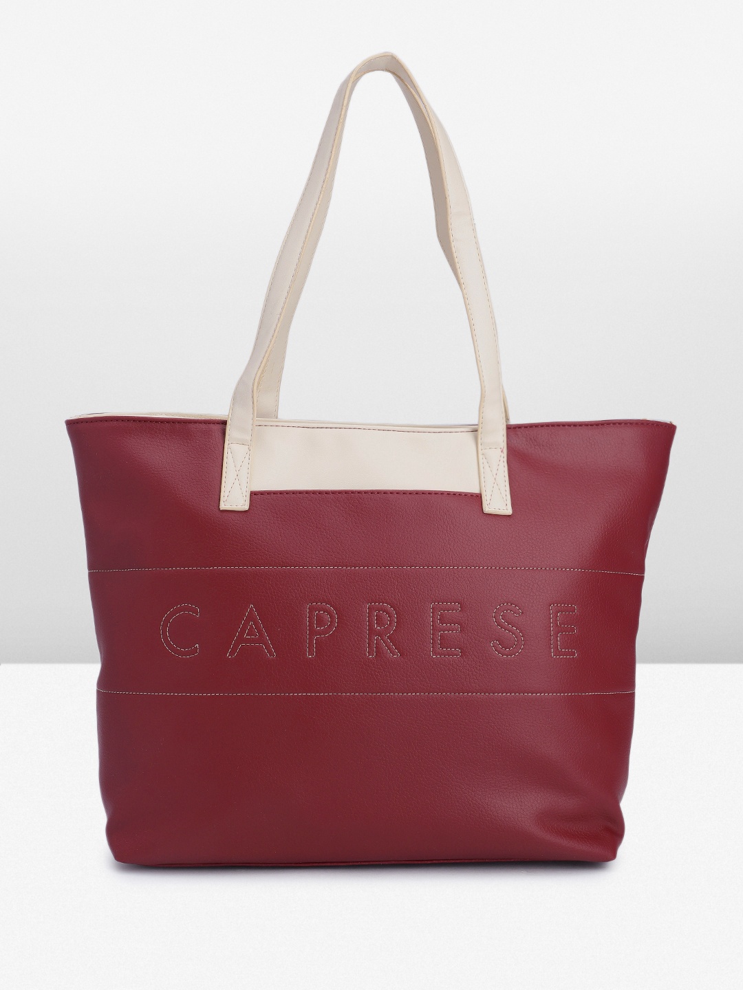 

Caprese Brand Logo Embroidered Structured Shoulder Bag, Maroon