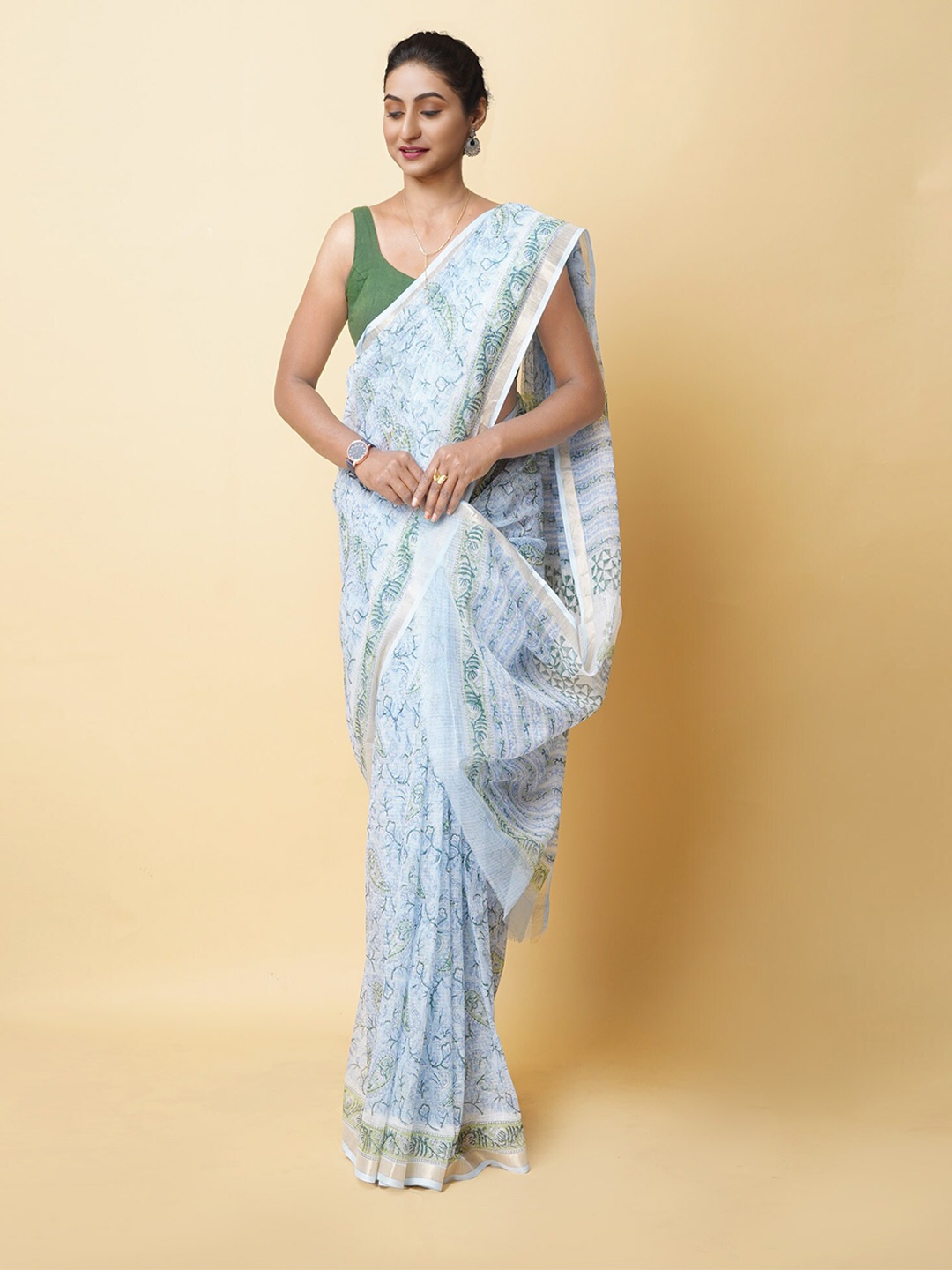 

Unnati Silks Ethnic Motifs Zari Silk Cotton Kota Saree, Blue