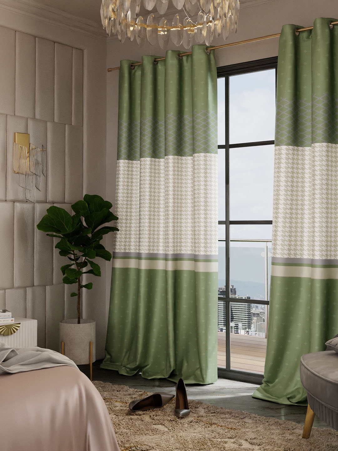 

Stoa Paris Versailles Satin Printed Majestic Meadow Long Door Curtain, Olive