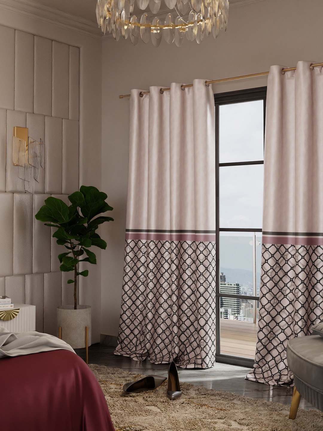 

Stoa Paris Versailles Satin Printed Noble Rose Door Curtain, Gold