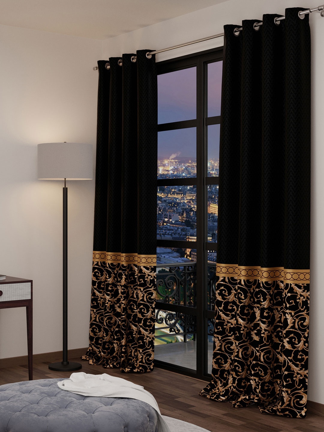 

Stoa Paris Versailles Satin Printed Regal Slate Long Door Curtain, Black