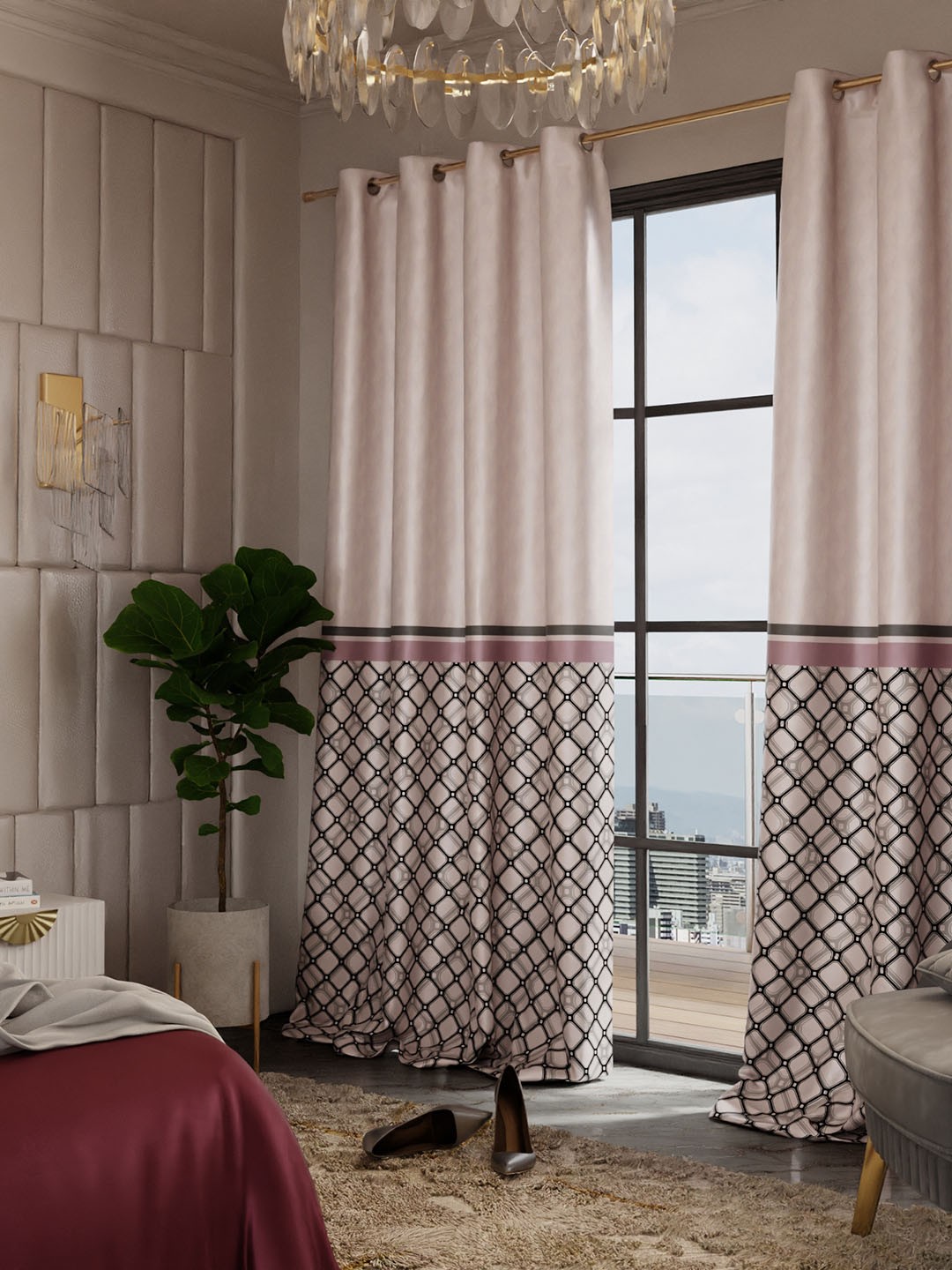 

Stoa Paris Versailles Satin Printed Noble Rose Long Door Curtain, Gold