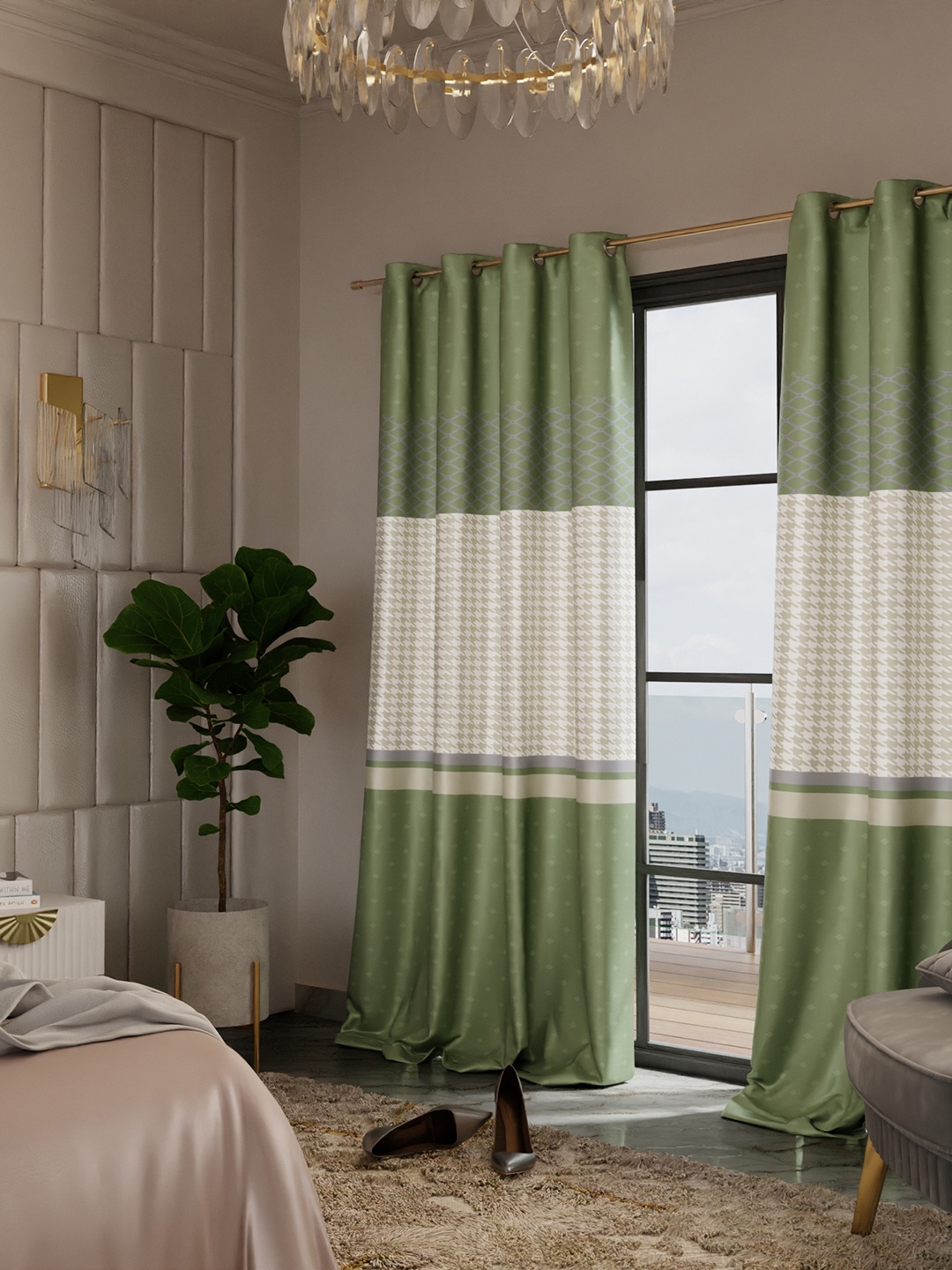 

Stoa Paris Versailles Satin Printed Majestic Meadow Door Curtain, Olive