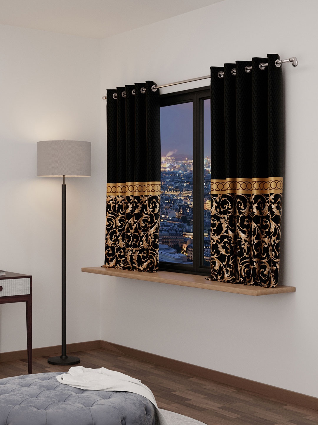 

Stoa Paris Versailles Satin Printed Regal Slate Window Curtain, Black