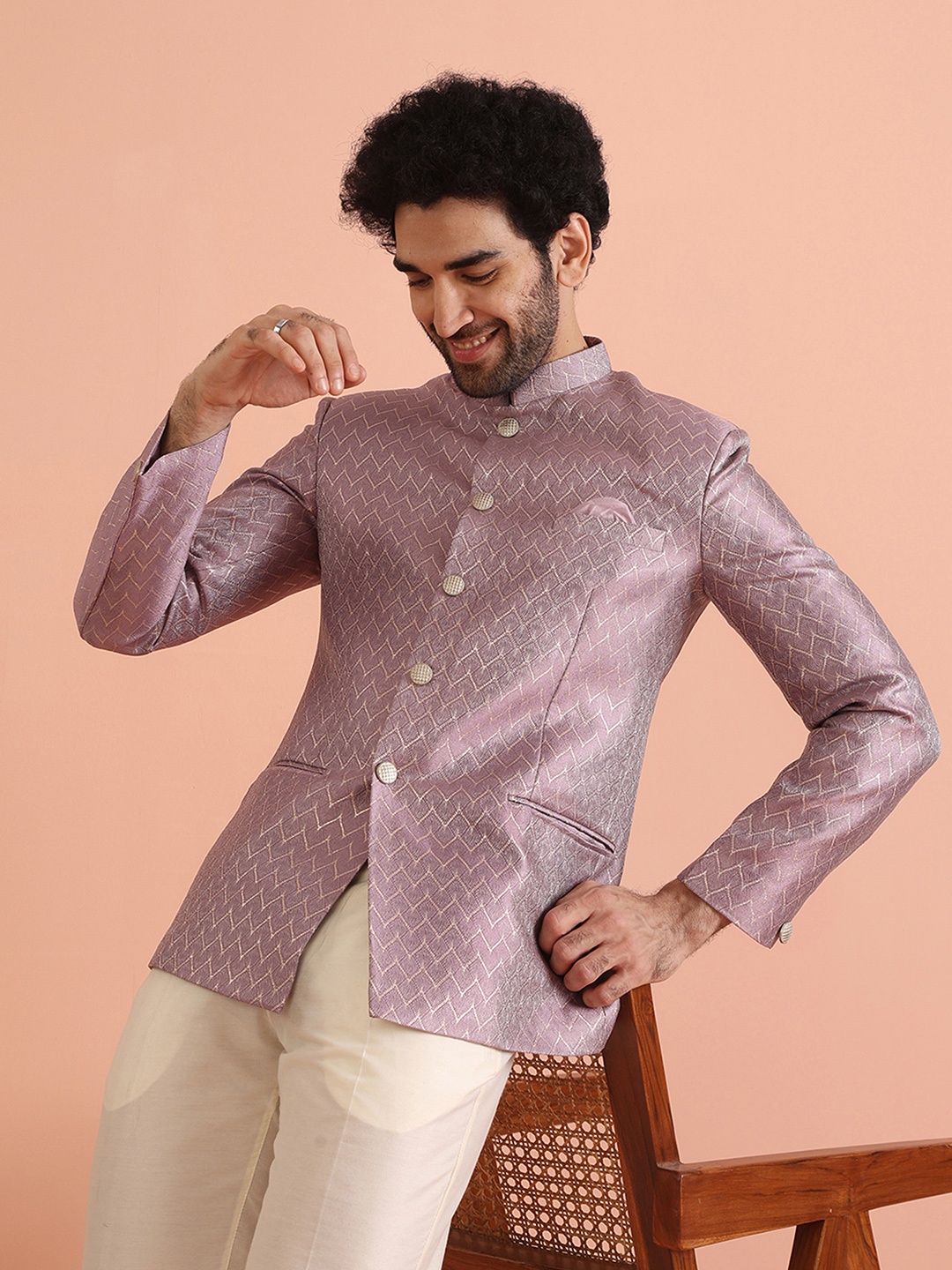 

KISAH Men Self Design Jodhpuri Slim Fit Bandhgala Blazer, Lavender
