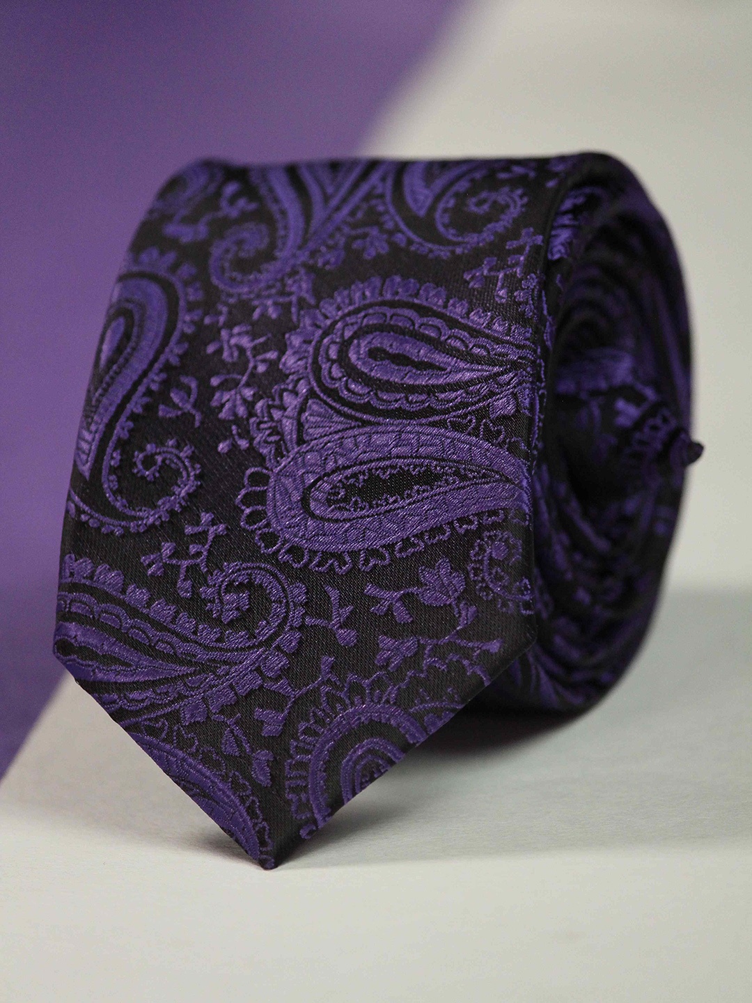 

Tossido Men Woven Design Skinny Tie, Purple