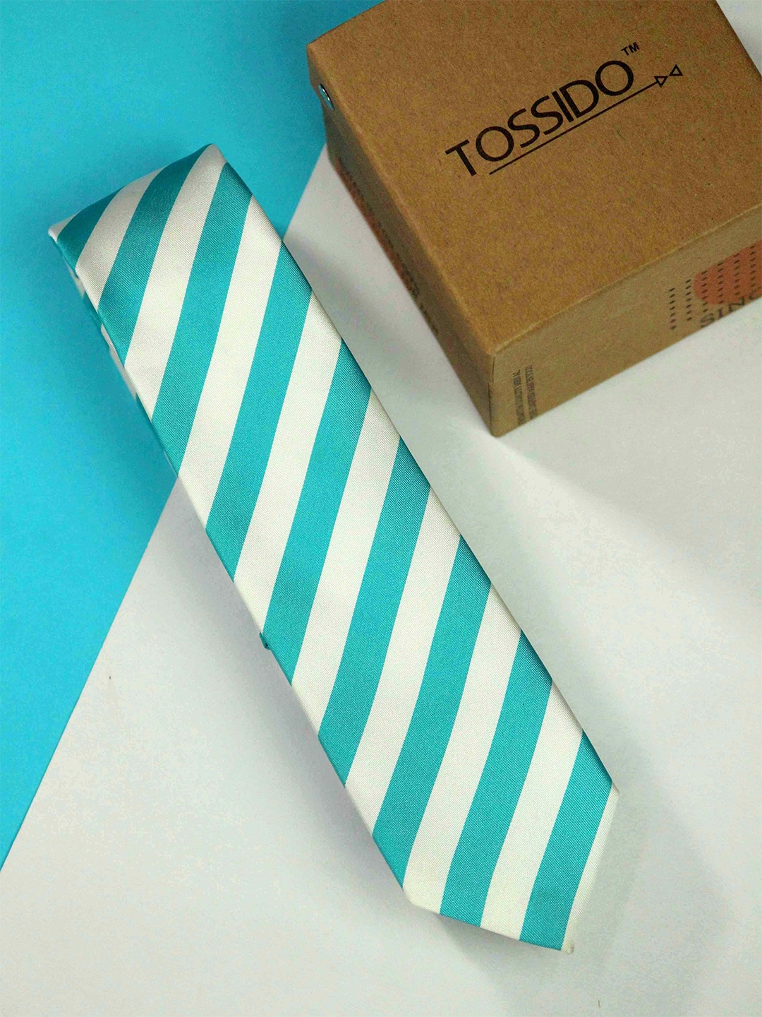 

Tossido Men Striped Skinny Tie, White