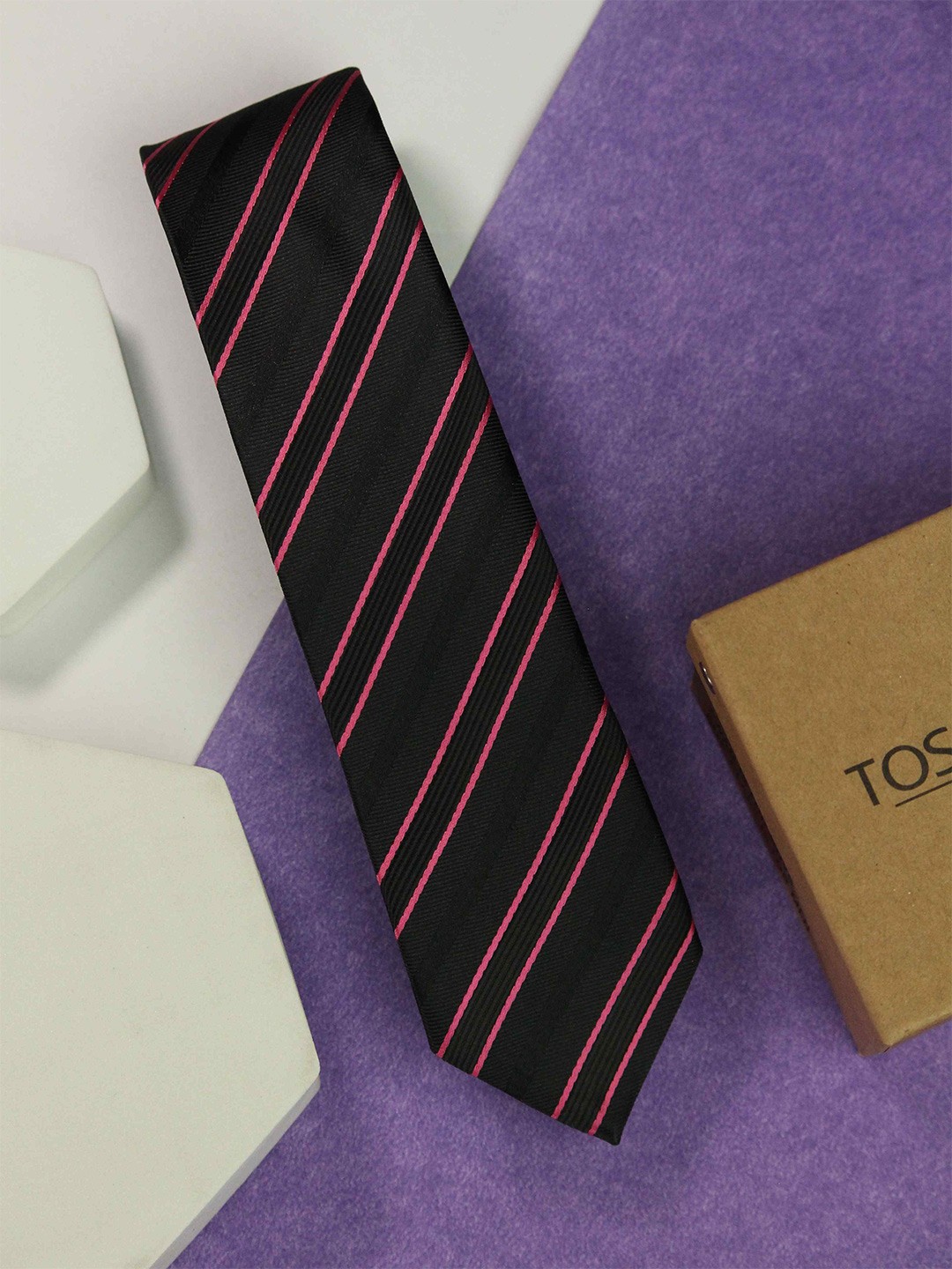 

Tossido Men Woven Design Skinny Tie, Black